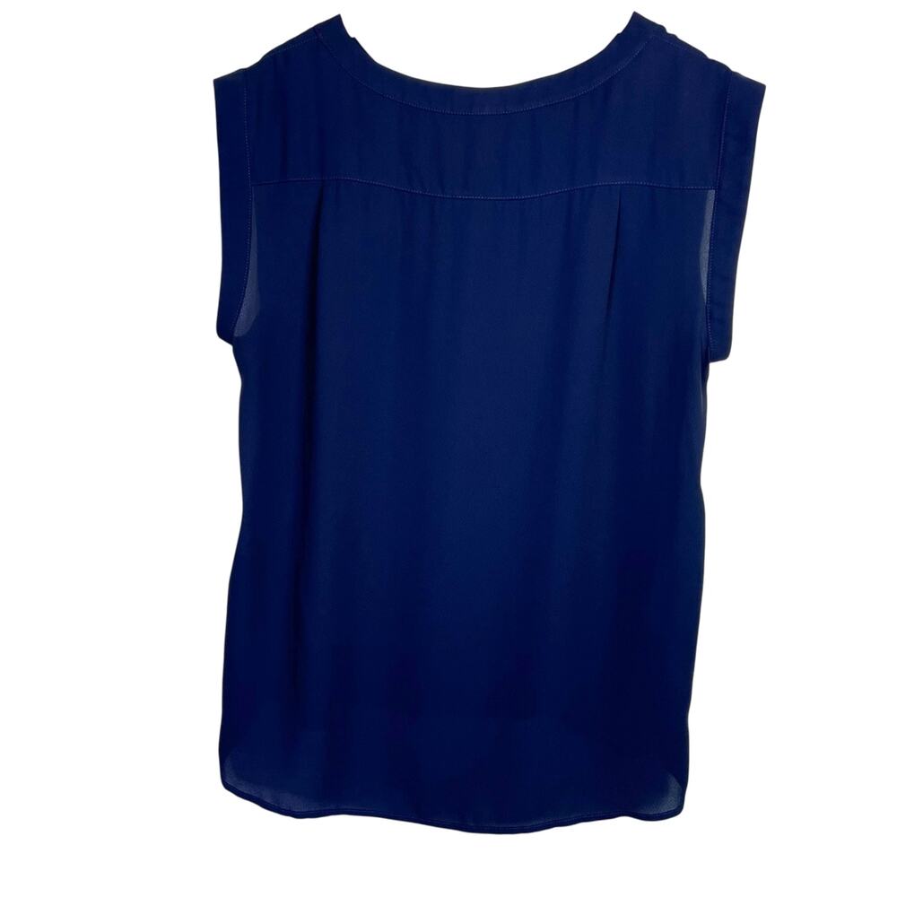 J CREW Sleeveless Blouse Polyester Sheer Panel Solid Blue Relaxed Fit Women 14 - Picture 2 of 7